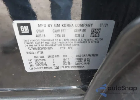 2022 Chevrolet Trailblazer Awd Rs из США, поврежденный, VIN KL79MUSL3NB043895